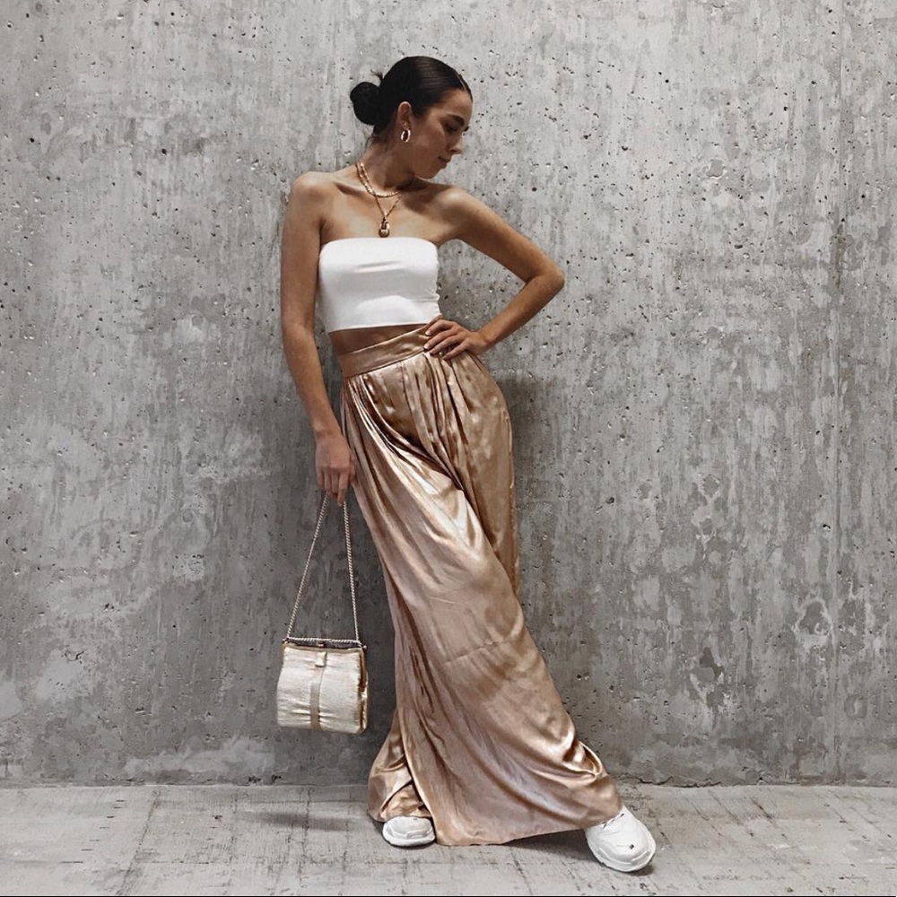 Zara Shiny Wide Leg Rose Gold Pants